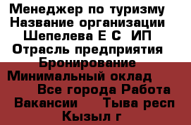 Менеджер по туризму › Название организации ­ Шепелева Е.С, ИП › Отрасль предприятия ­ Бронирование › Минимальный оклад ­ 30 000 - Все города Работа » Вакансии   . Тыва респ.,Кызыл г.